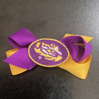 LSU bow with embroidered eye of the tiger Bow    - Chickie Collective