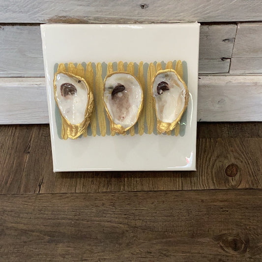 Three 8x8 - 3 Oysters - White shells on a white background, Bella Gifts To Geaux.