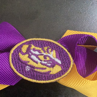 LSU bow with embroidered eye of the tiger Bow    - Chickie Collective