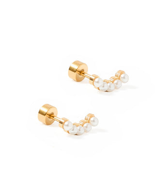 Abigail Screwback Pearl & Gold Stud Earrings Earring - Chickie Collective