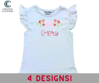 Girls Flutter Sleeve Shirt - Strawberry Designs