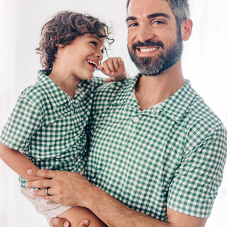 Polo - Sage Gingham Boy's Polo    - Chickie Collective