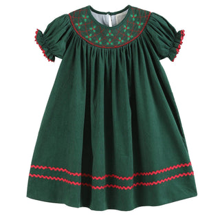 Christmas Mistletoe Embroidered Green Smocked Bishop Dress Chickie Collective Christmas Mistletoe Embroidered Green Smocked Bishop Dress Chickie Collective