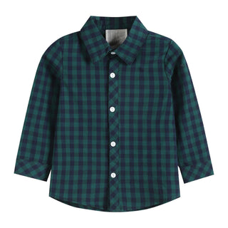 Blue and Green Tartan Boy's Dress Shirt Kids clothes    - Chickie Collective