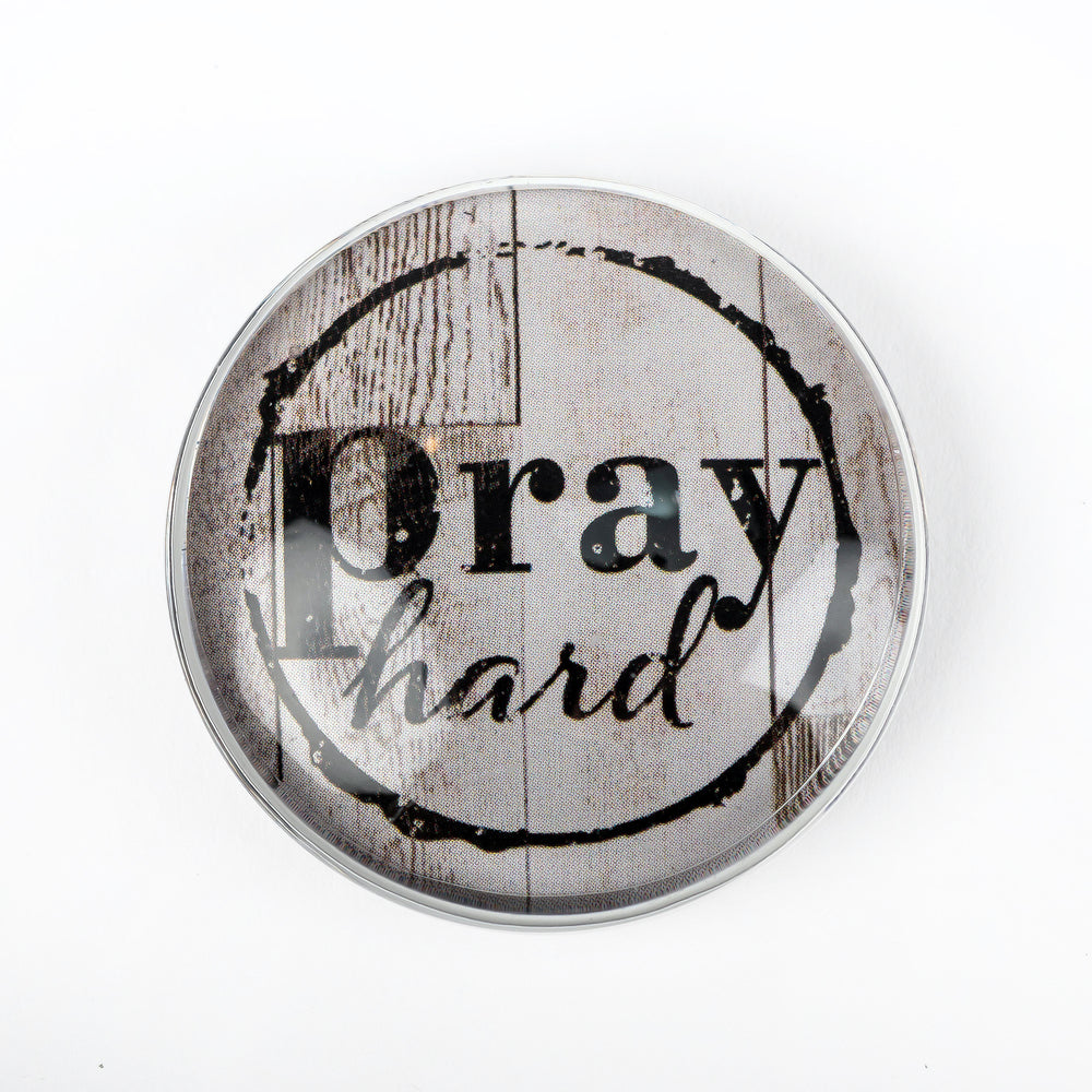 A Nicole Brayden Prayer Bubble Magnet that says gray hard on a white background.