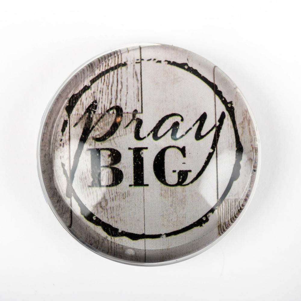 A Prayer Bubble Magnet with the words pray big on it by Nicole Brayden.