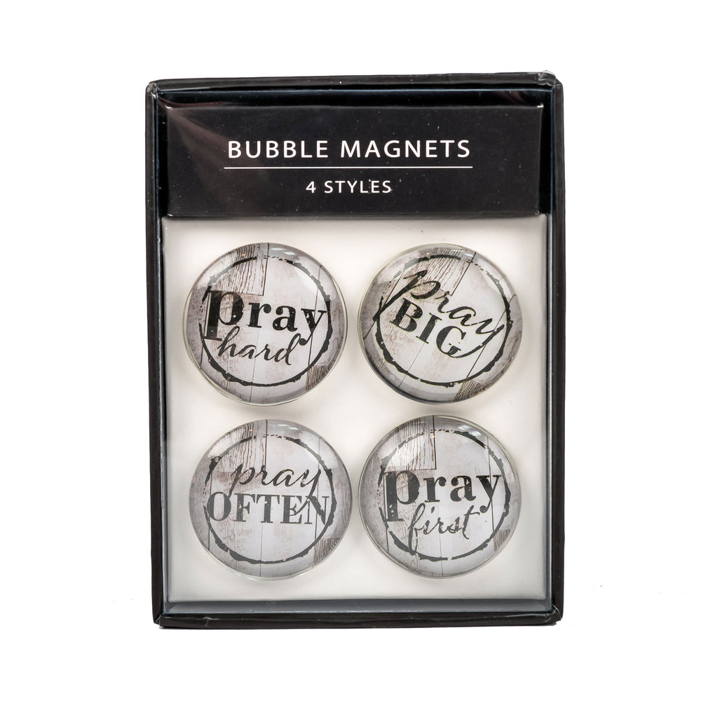 A package of four Prayer Bubble Magnets with the Nicole Brayden brand and the words "pray often" on them.