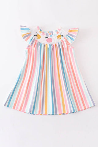 Multicolored stripe orange peach smocked dress Kid's Dresses    - Chickie Collective