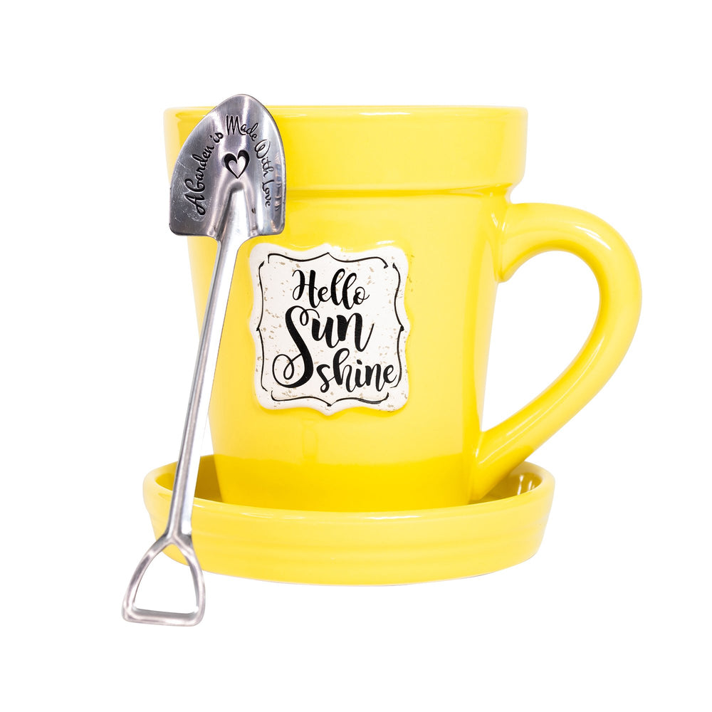 A yellow Flower Pot Mug - Hello Sunshine by Nicole Brayden.