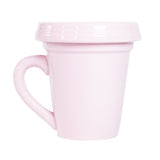 A Pink Flower Pot Mug - Awesome Mom by Nicole Brayden with a lid on a white background.