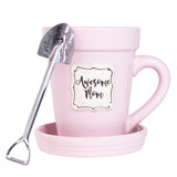 A Pink Flower Pot Mug - Awesome Mom with a spoon in it by Nicole Brayden.
