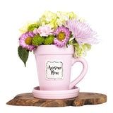 A Nicole Brayden Pink Flower Pot Mug - Awesome Mom with a bouquet of flowers in it.