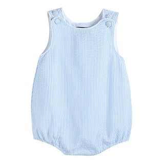 Classic Light Blue Seersucker Bubble Romper     - Chickie Collective