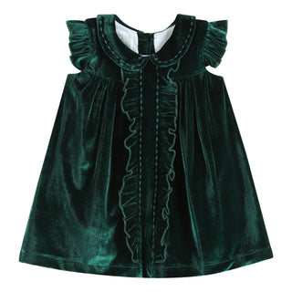 Emerald Flutter Sleeve Velour Dress Kids clothes    - Chickie Collective