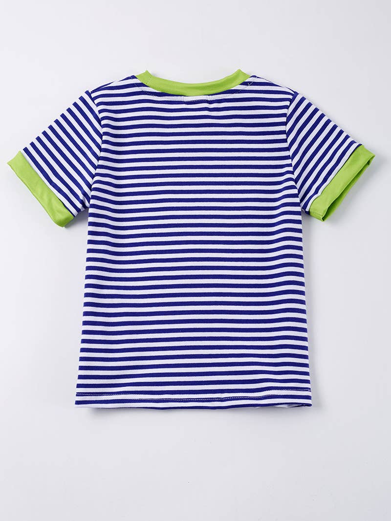 Blue Stripe Sea Turtle Applique Boy Top Kid's T-shirts    - Chickie Collective