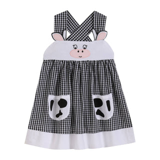 Black Gingham Cute Cow Pocket Sundress Kid's Dresses    - Chickie Collective