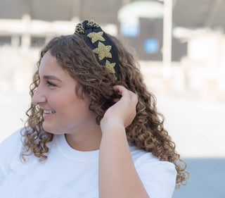 New Orleans Football Headband with Black and Gold Stars Headband    - Chickie Collective