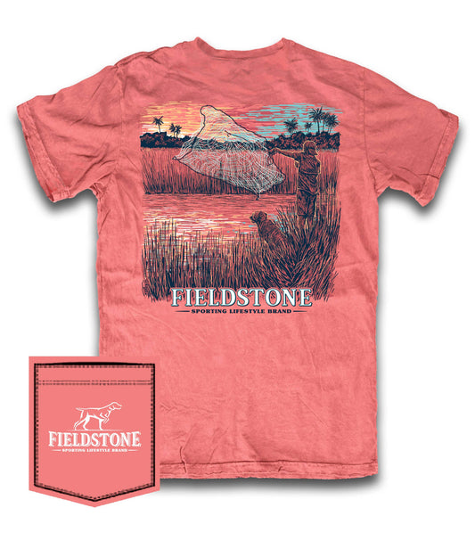 A Casting Net Tshirt by Fieldstone Outdoor Provisions Co. with a picture of a bird on it.