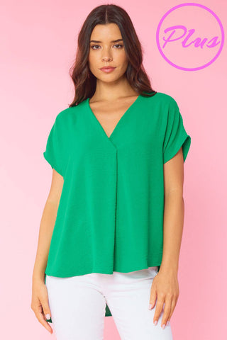 KELLY GREEN | Solid V-Neck Relaxed Fit Top Women's Top    - Chickie Collective