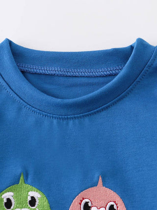 Blue Shark Embroidery Shirt Kid's T-shirts    - Chickie Collective