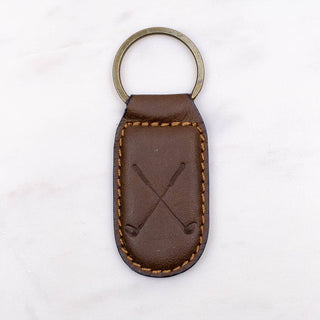 Golf Leather Embossed Keychain   Dark Brown   1.35x2.55     - Chickie Collective