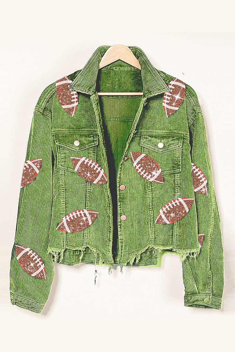 Olive | Women Corduroy Football Sequin Jacket Jacket    - Chickie Collective