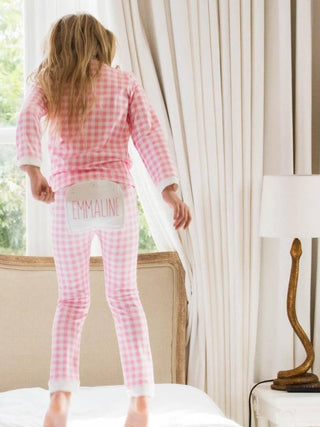 Pink Gingham Buttflap Pajamas Kid's Pajamas    - Chickie Collective
