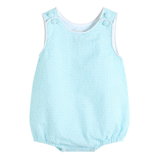 Classic Turquoise Seersucker Baby Bubble Romper     - Chickie Collective