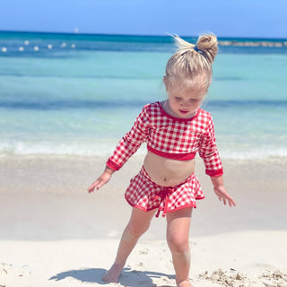 Red Gingham Girls Skirt Bikini Swimwear - Chickie Collective
