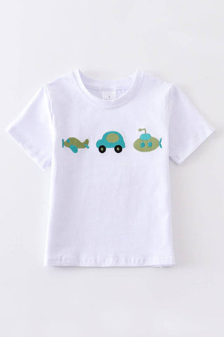 White Vehicle Applique Shirt Boys Tshirt - Chickie Collective