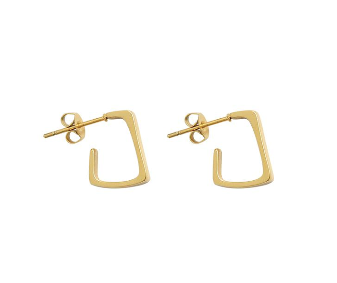 A pair of lightweight WS-Predictable: Steel plated hoop earrings with a subtle flare from the 3Souls Company.