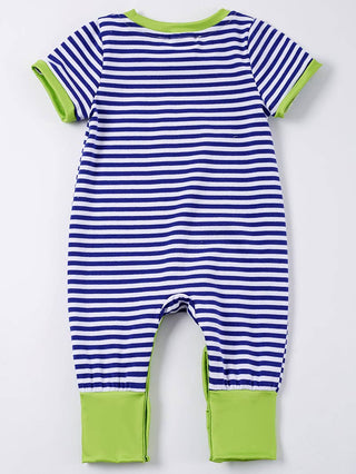 Blue Stripe Sea Turtle Applique Boy Romper boys romper    - Chickie Collective