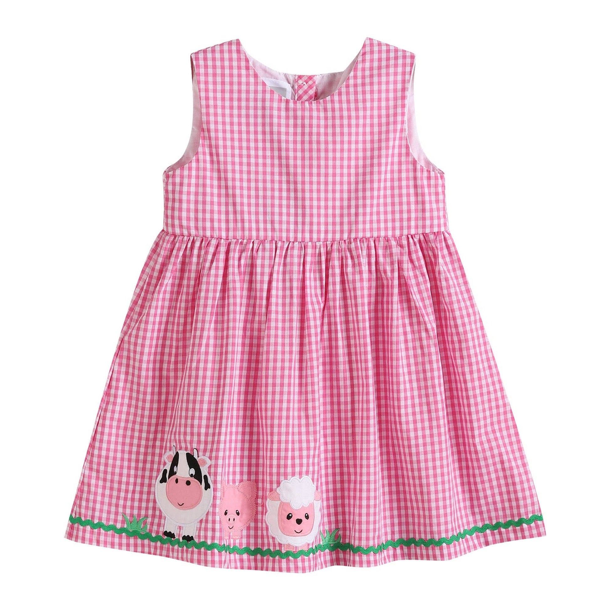 A Lil Cactus Pink Gingham Farm Animals Baby Dress.