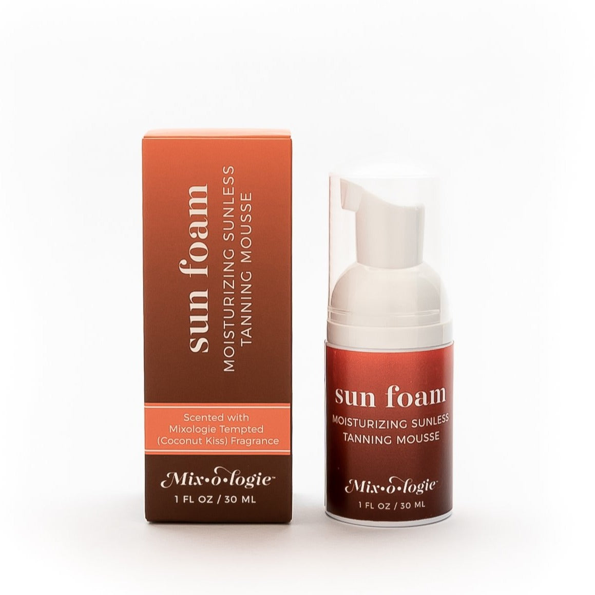 A box of Mixologie SunFoam Tanning Mousse with a box next to it.