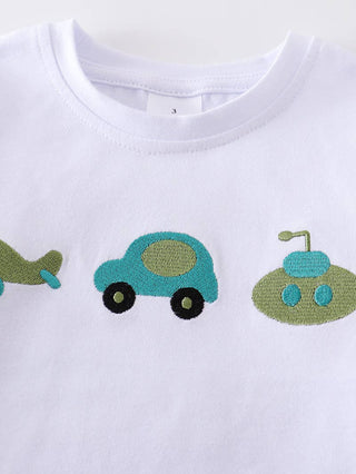 White Vehicle Applique Shirt Boys Tshirt - Chickie Collective