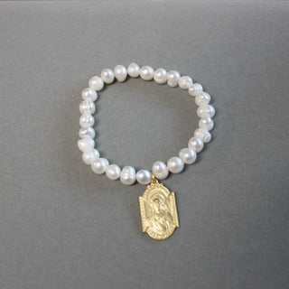 Pearl Stretch Bracelet with Scapular Medal Bracelet    - Chickie Collective