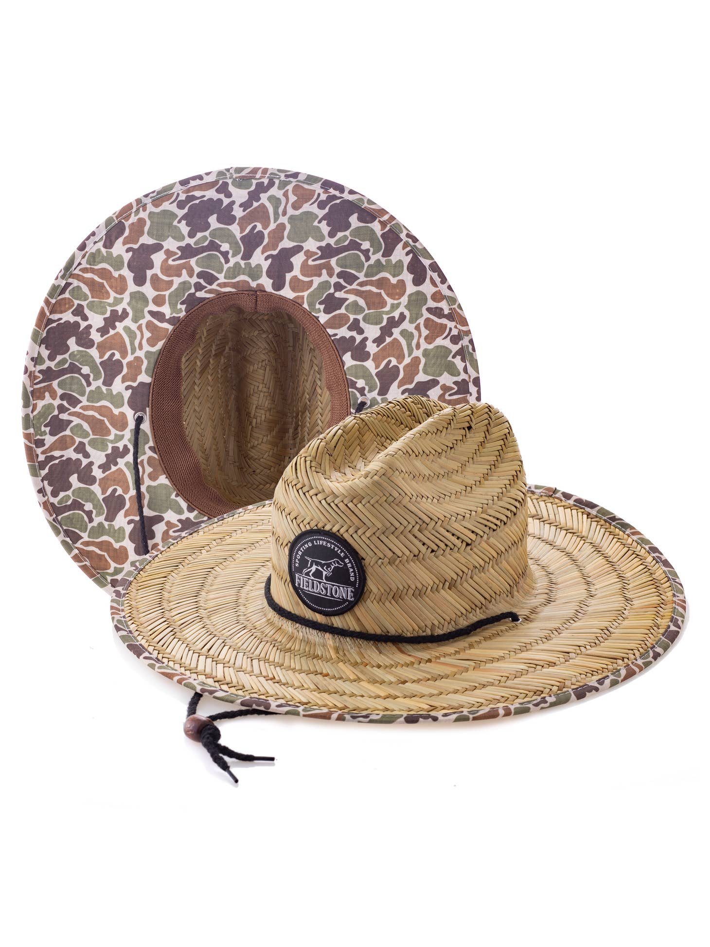 An Adult & Youth Straw Hat by Fieldstone Outdoor Provisions Co. and a plate on a white background.