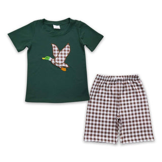 Duck embroidery cotton shirt brown shorts boy outfits     - Chickie Collective