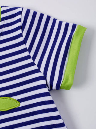 Blue Stripe Sea Turtle Applique Boy Romper boys romper    - Chickie Collective