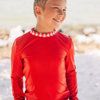 Boys Gingham - Rashguard Rashguard 3M Red  - Chickie Collective