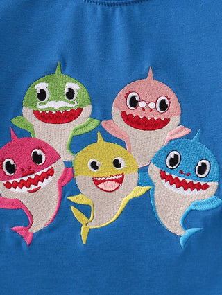 Blue Shark Embroidery Shirt Kid's T-shirts    - Chickie Collective