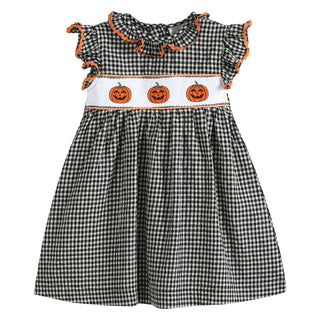 Black Gingham Pumpkin Smocked Dress     - Chickie Collective