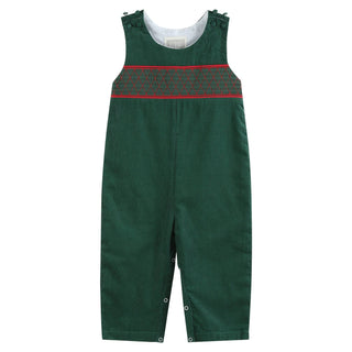 Green Christmas Smocked Overalls: Boys JonJon - Chickie Collective