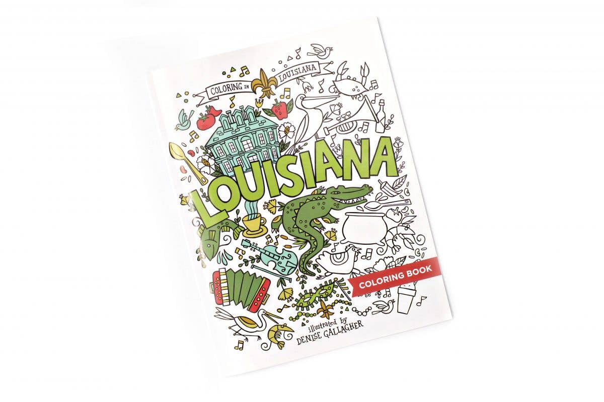 A THE PARISH LINE Coloring Book – Louisiana with a picture of a green alligator.
