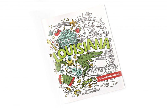 A THE PARISH LINE Coloring Book – Louisiana with a picture of a green alligator.