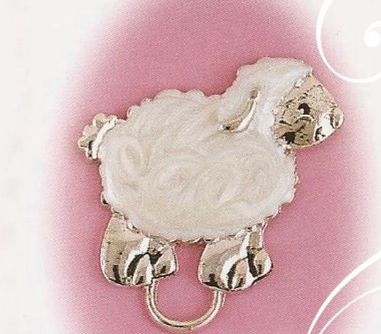 A Lamb Paci Holder by Collectables America on a pink background.
