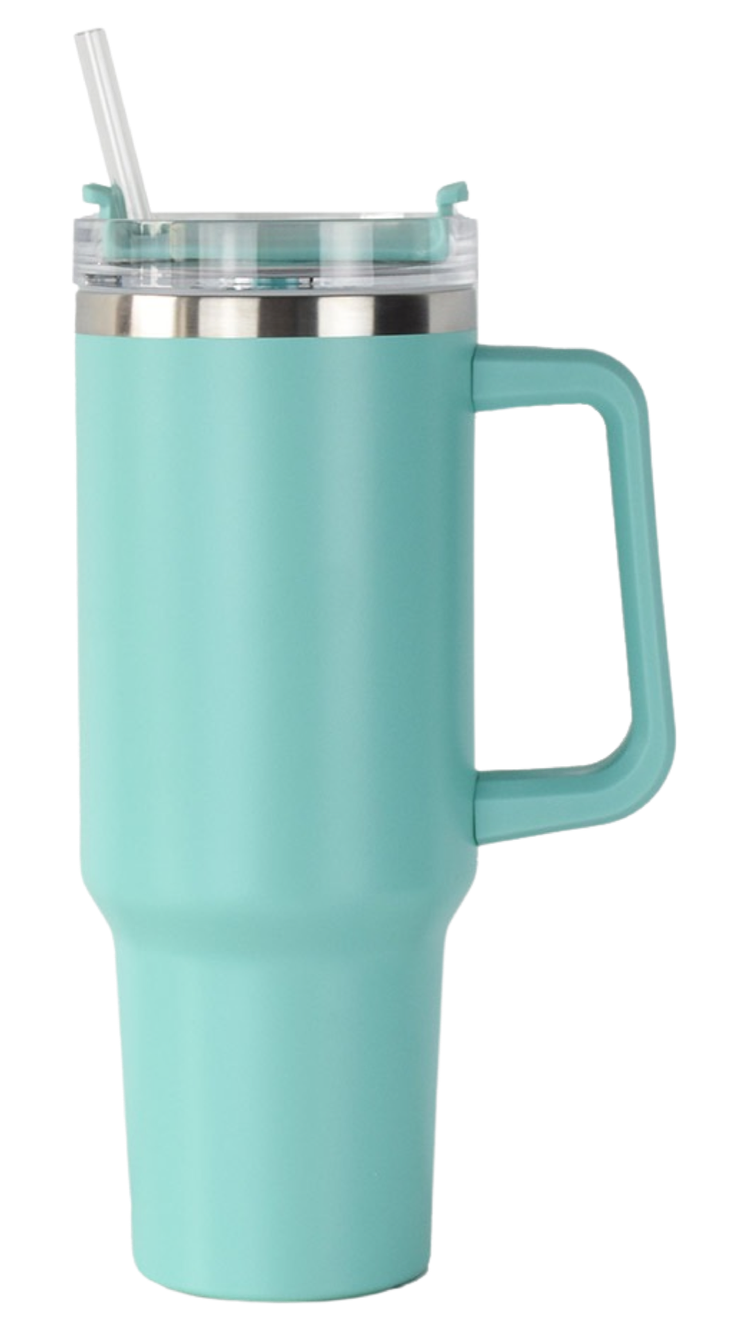 A blue Hotline Wholesale 40oz Stainless Tumbler with Handle and a straw in it.