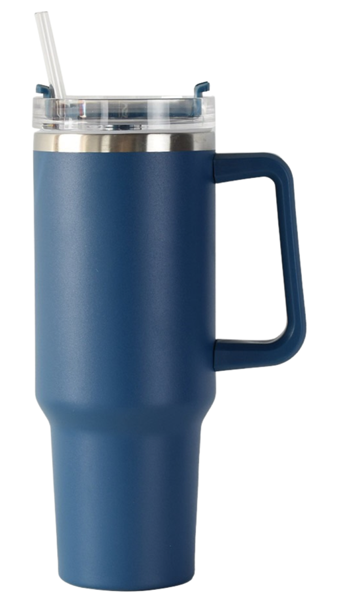 A blue Hotline Wholesale 40oz Stainless Tumbler with Handle with a straw in it.