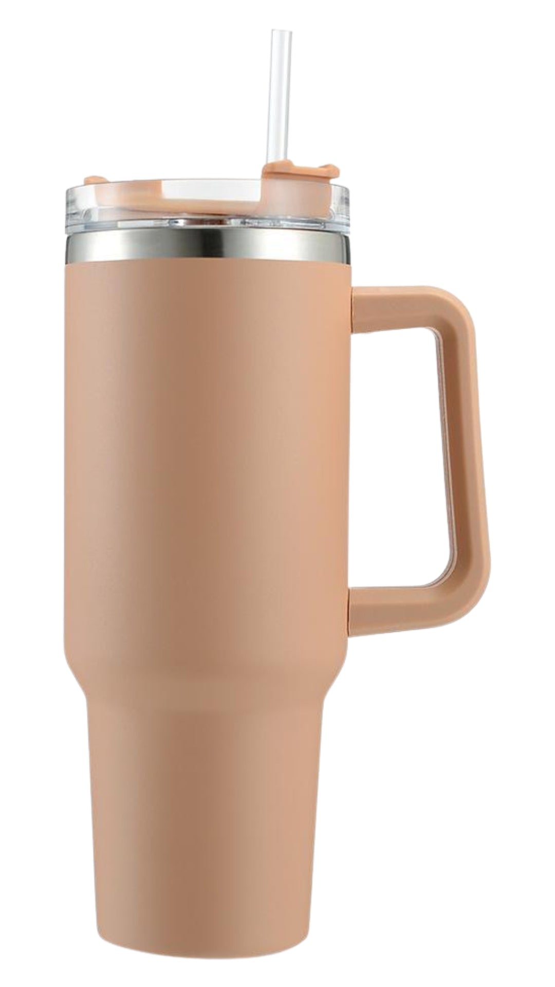 a Hotline Wholesale 40oz Stainless Tumbler with Handle with a straw in it.