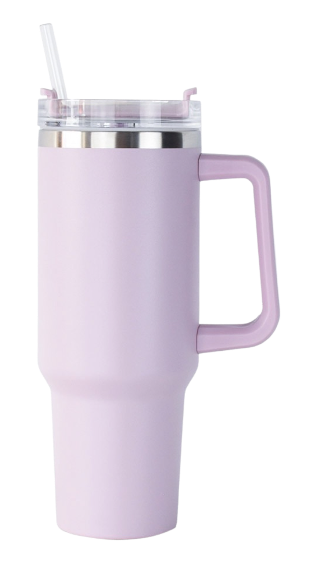 A pink Hotline Wholesale 40oz Stainless Tumbler with Handle with a straw in it.